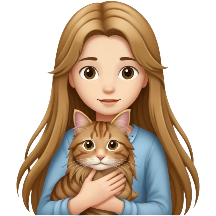 A long-haired girl holding a long haired tabby emoji