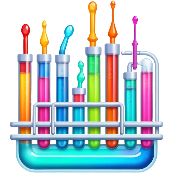 Epoxy resin art icon, jewelry and decorative items made with fluorescent epoxy resin, visible tubes of resin with bright colors, mixing tools, and molds, glowing effect on the resin, minimalistic style, clean lines, transparent background. emoji