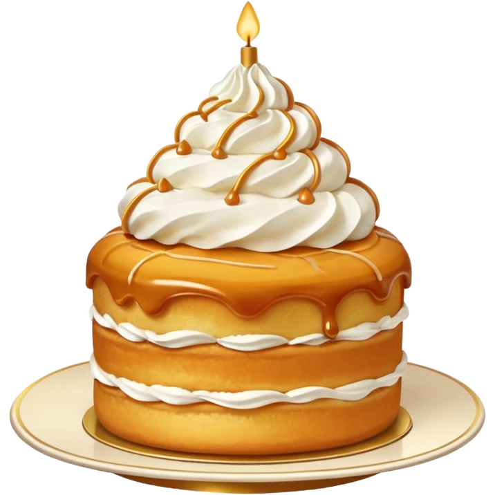 Saint Honoré cake, golden choux pastry, whipped cream, caramel glaze, minimal emoji