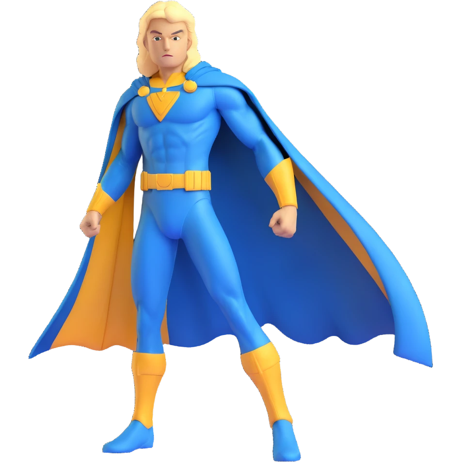 Marvel superhero Sentry with blonde hair in blue and gold costume with cape emoji
