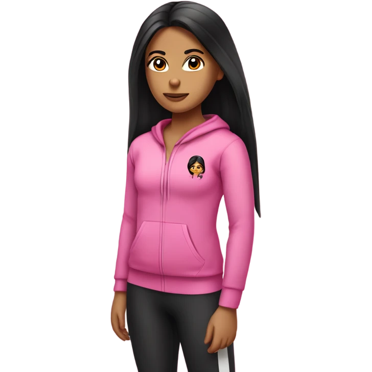 Fillipino+aboriginal Girl with long black hair pink gym wear set on emoji