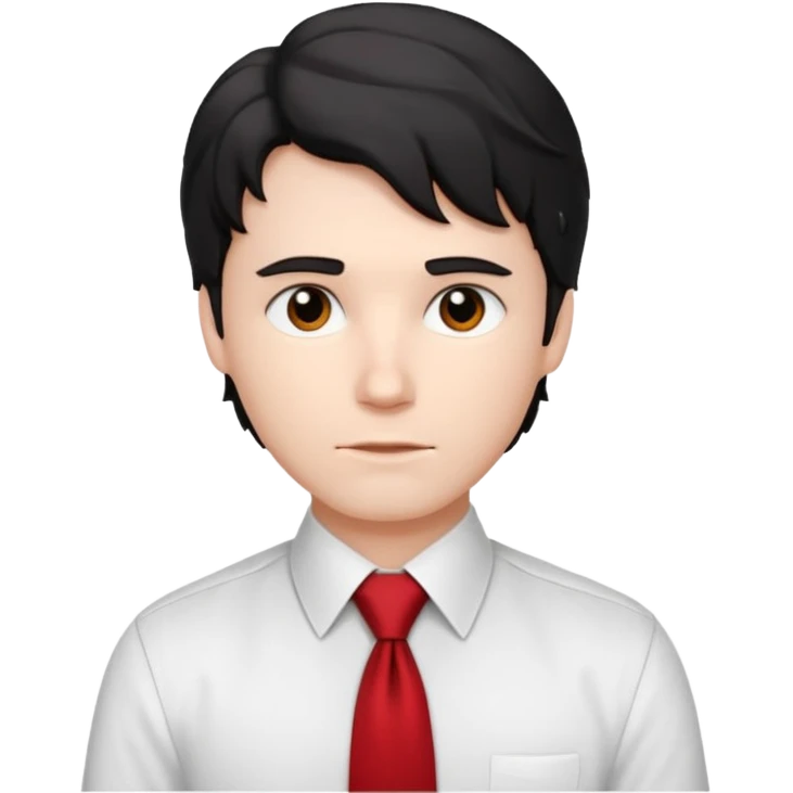 white man in white shirt, having red tie, black wavy emoji