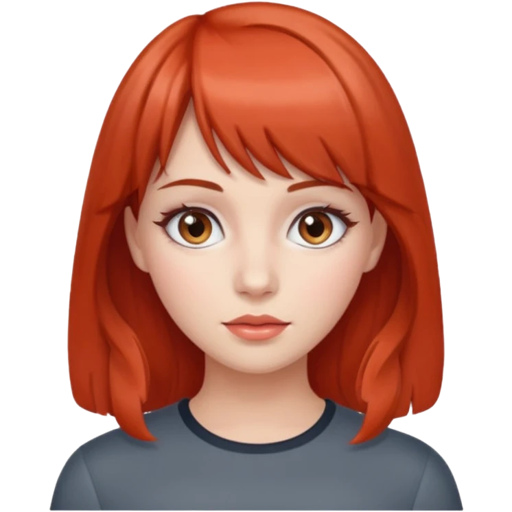 brunette woman with salmon red right bangs and grey eyes emoji