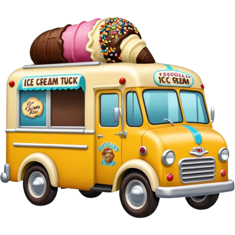 Chocolate nut sprinkle covered 1953 ice cream truck  emoji