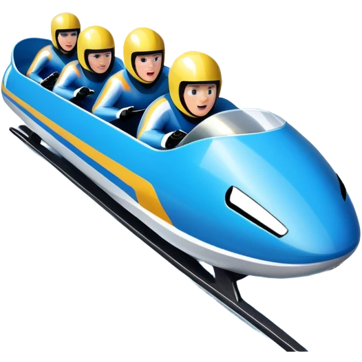 An icon featuring a sleek bobsled with athletes racing down an icy track at high speed, helmets on and bodies aligned for aerodynamics. The scene is set in a stunning snowy mountain valley with pine trees, spectators, and crisp blue sky. Transparent background captures the thrill of bobsleigh. emoji