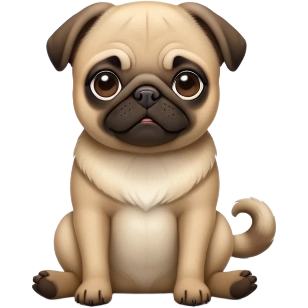 cinematic-[pug]-realistic-full-body-sitting-emoji,-tail-resting-loosely-beside-its-paws,-head-tilted-dramatically, -sleek-[fawn]-fur,-simplified-yet-realistic-focused-features,-highly-detailed,-glowing-with-an-almost-sarcastic-glow emoji