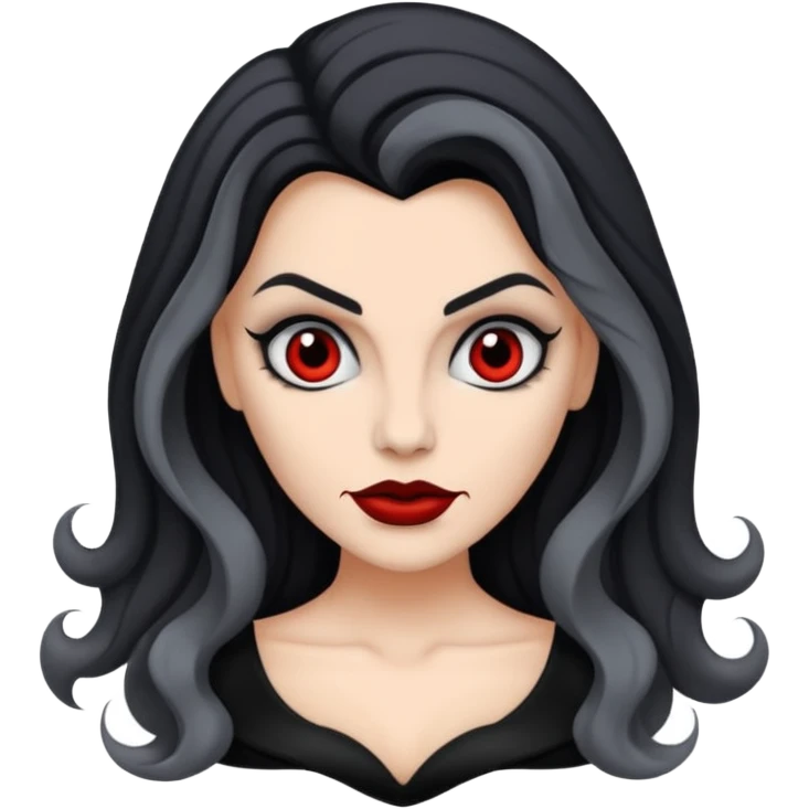 vampira com a cor de pele cinza, cabelo ondulados preto  emoji