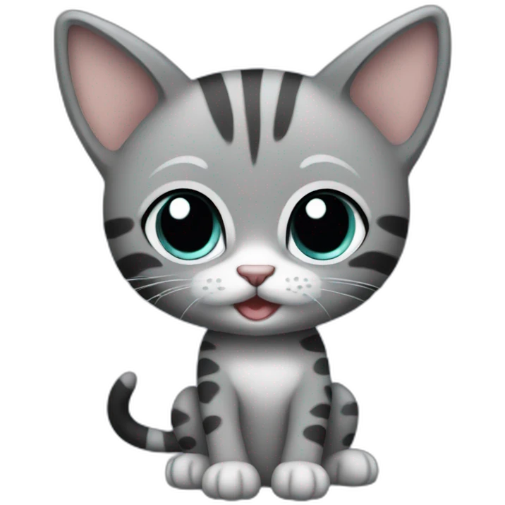 full body grey and black playful baby skinny cat emoji