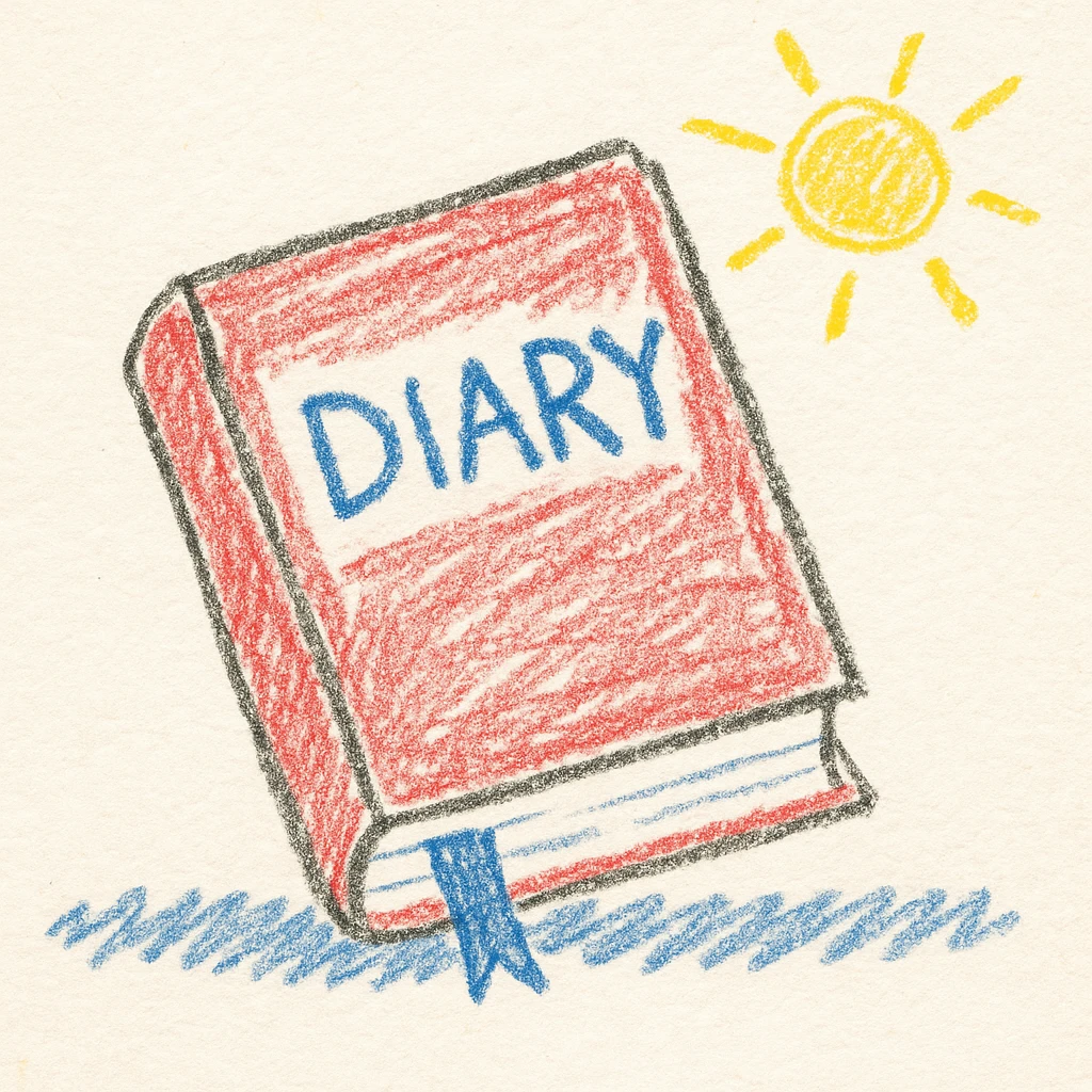 a diary, children doodle style, playful and naive emoji