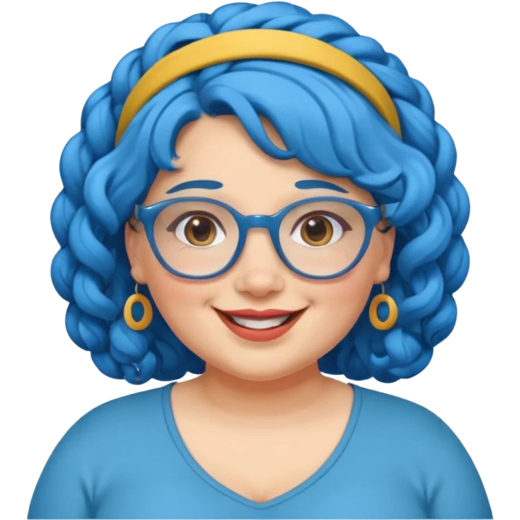 curly fat woman with blue hair and glassess and headband emoji