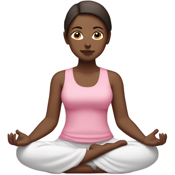 white girl with dark brown hair in zen meditation position wearing a pink tank top emoji