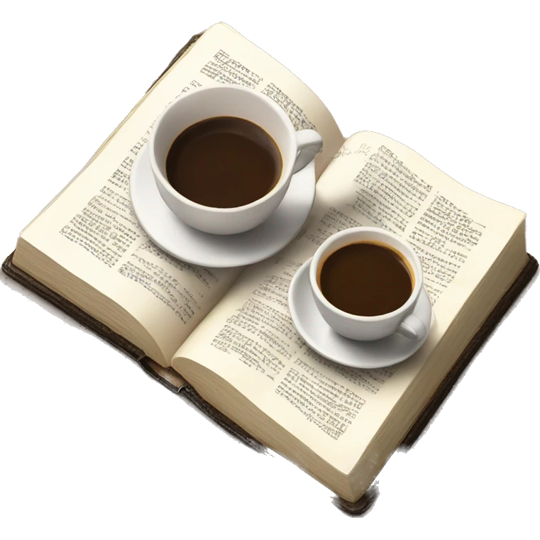 Open Bible with a cup of coffee next to it on a desk emoji