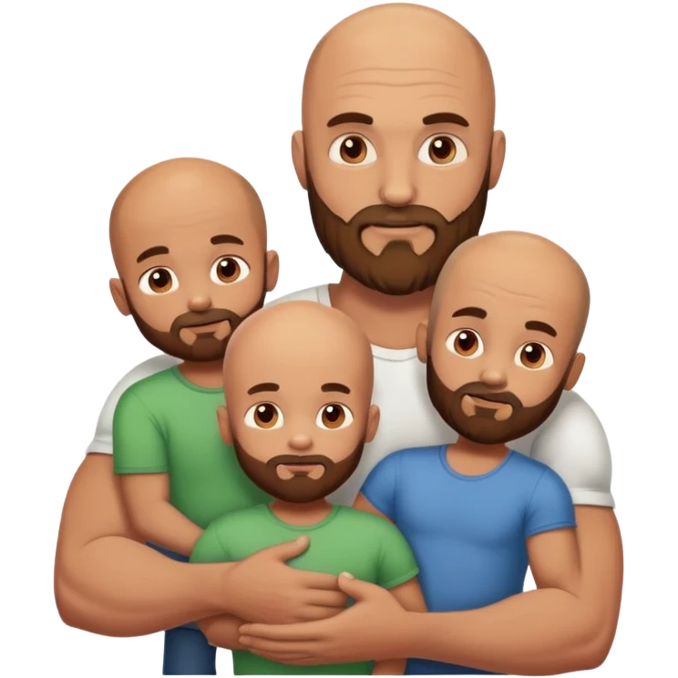 Muscular bald guy with brown beard holding 3 sons emoji