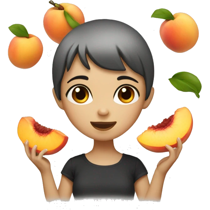 girl with black short hair eating a peach  emoji