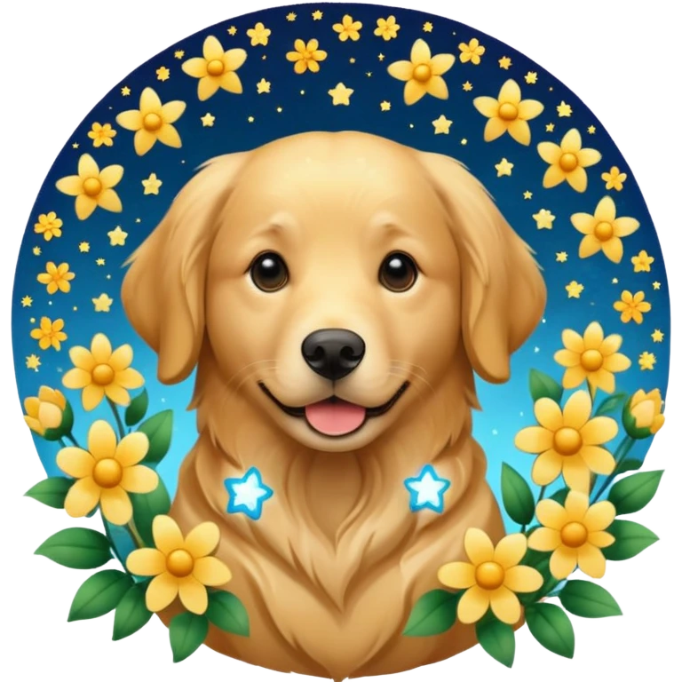 собака з квітами та зірками emoji