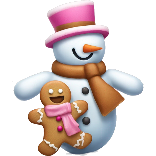 Pink snowman with gingerbread man emoji