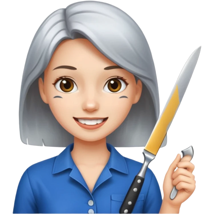 girl holding a knife, cheerful expression emoji