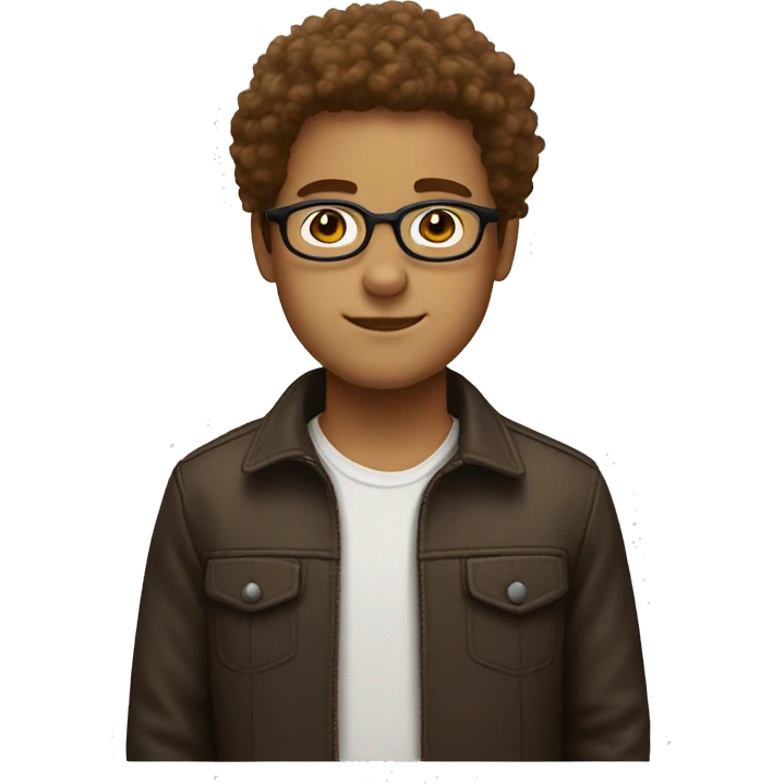 a white boy with brown fluffy hair and round glasses emoji