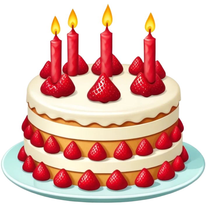 Pastel de fresa con mermelada roja y velitas de cumpleaños  emoji