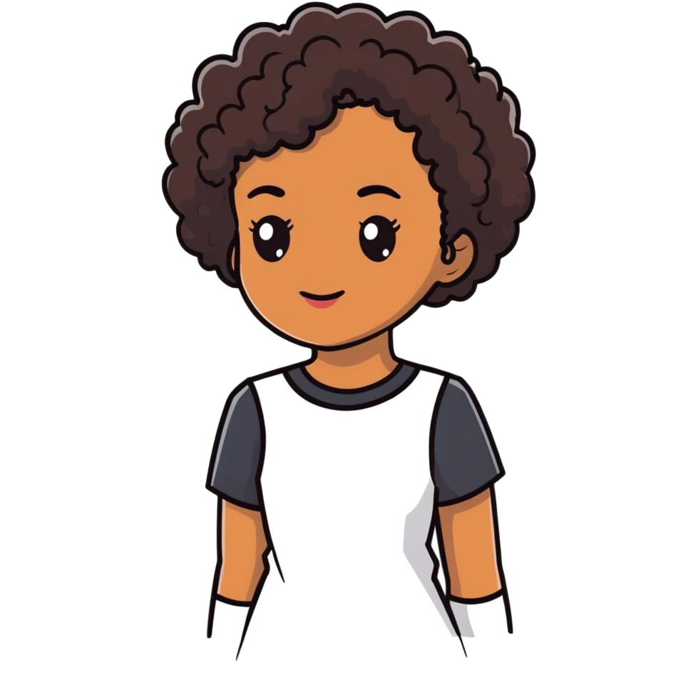Woman with brown skin, short dark black curly hair emoji