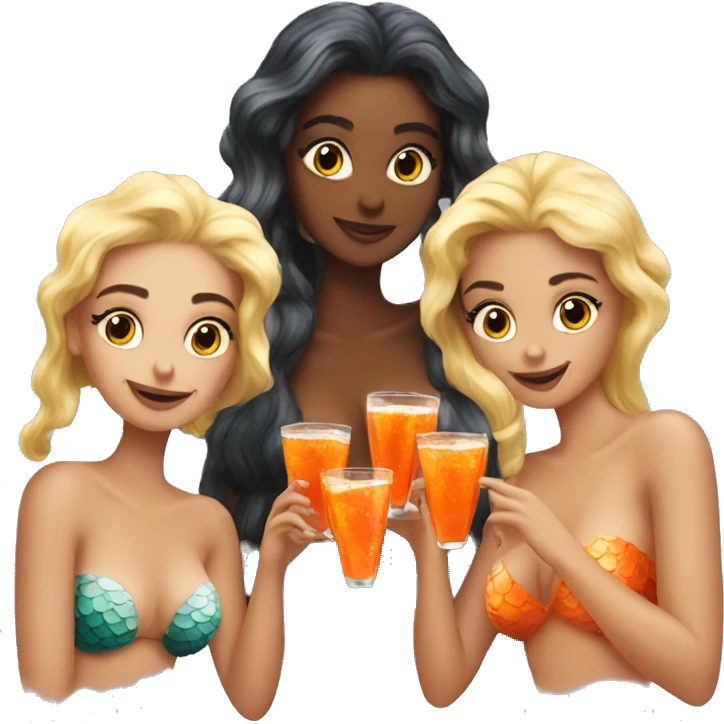 Three beautiful mermaids drinking aperol  emoji