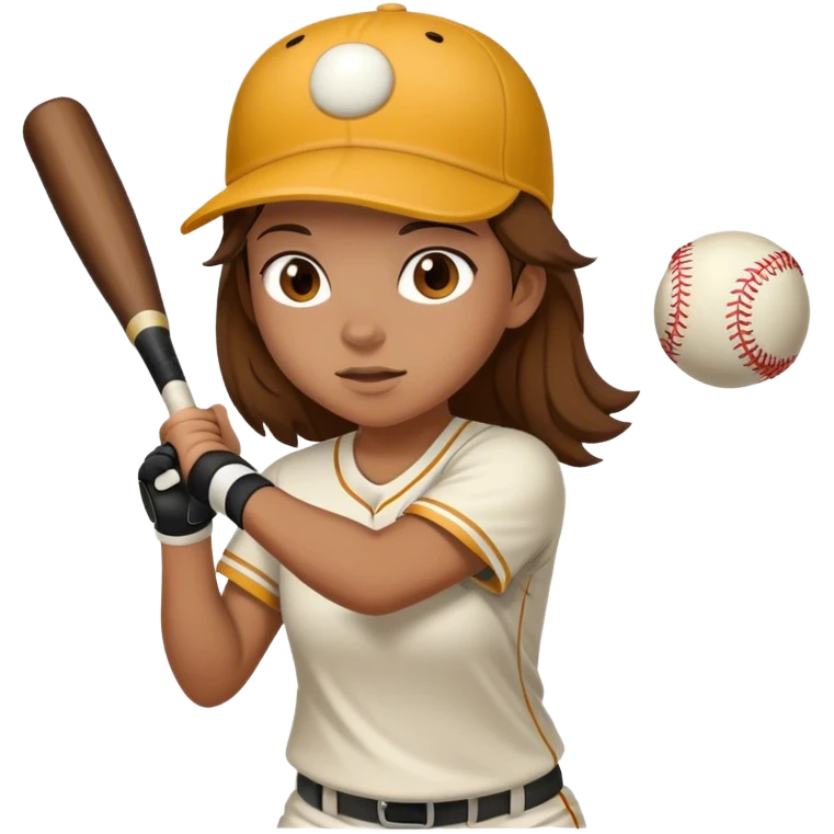 teen girl with brown hair, tan, tall and plays softball emoji