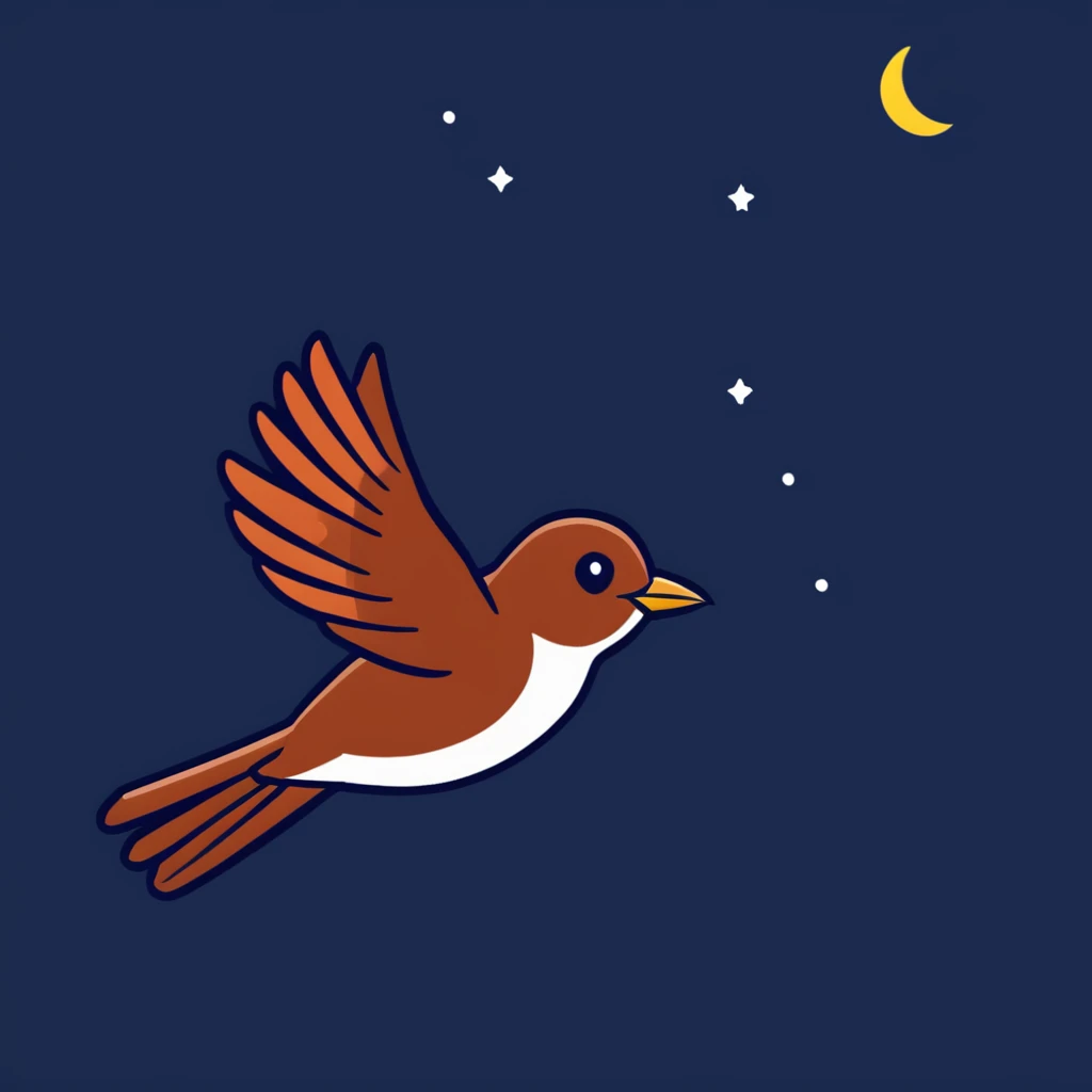 a nightingale bird flying against a dark starry night sky emoji