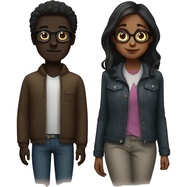 Dark skin guy with girl with glasses emoji