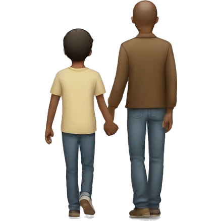 a man holds a child's hand view from back emoji