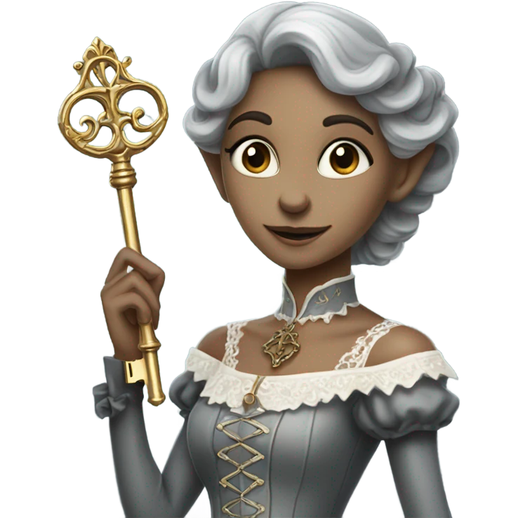 gray elf woman login holding a big key in victorian dress emoji