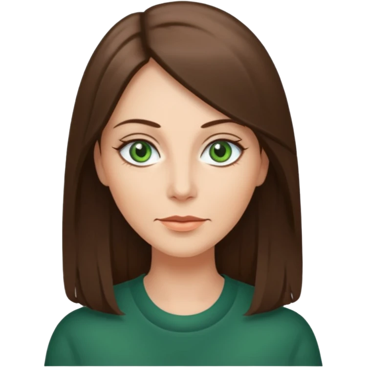 pretty middle age woman with green eyes and long straight ash-brown hair  emoji