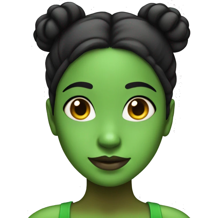green skin girl with black hair in 2 buns emoji