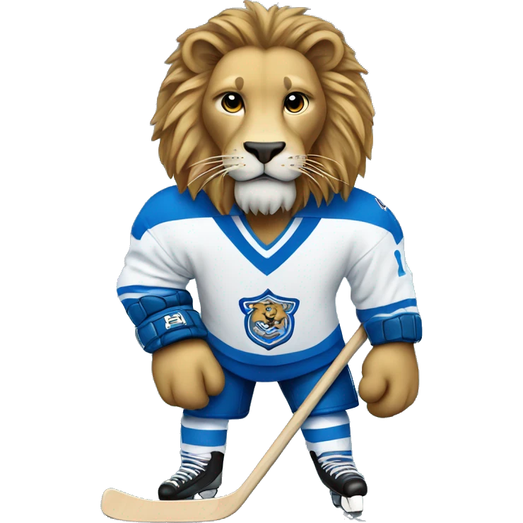 A lion in a hockey uniform in white and blue emoji