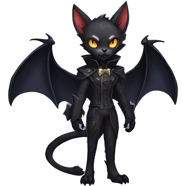 cool edgy anthro fantasy dark-shadow-themed animal vampiric bat-cat-hybrid Fakemon  with a collar full body emoji