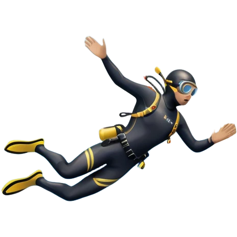 A diver mid-air, plunging from a high cliff into the sparkling ocean below. The background features rugged cliffs, clear blue water, and a bright sky, emphasizing the excitement and danger of the sport with a sense of freedom and adventure. emoji