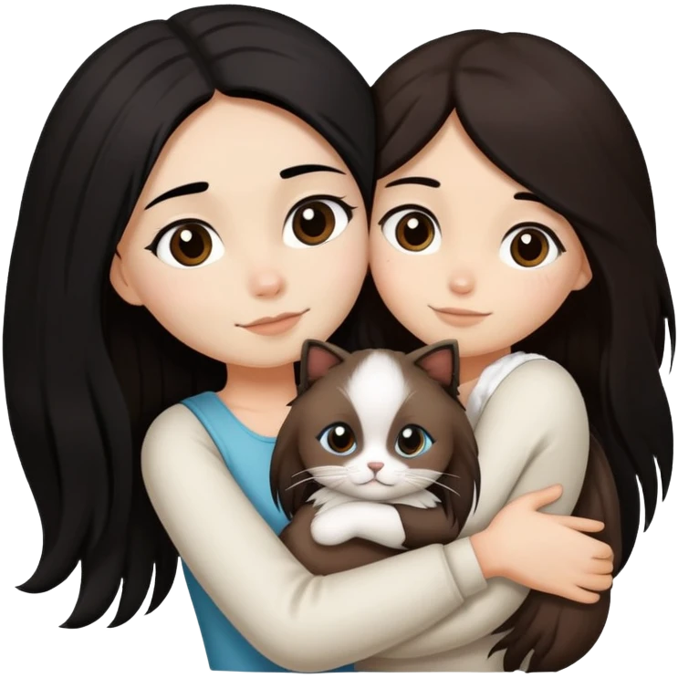 A girl with long black  hair tightly hugged a Ragdoll emoji