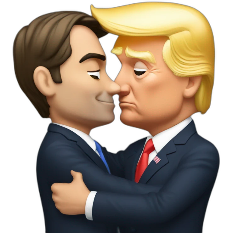 Bolsonaro kissing Donald Trump and blushing and touching emoji