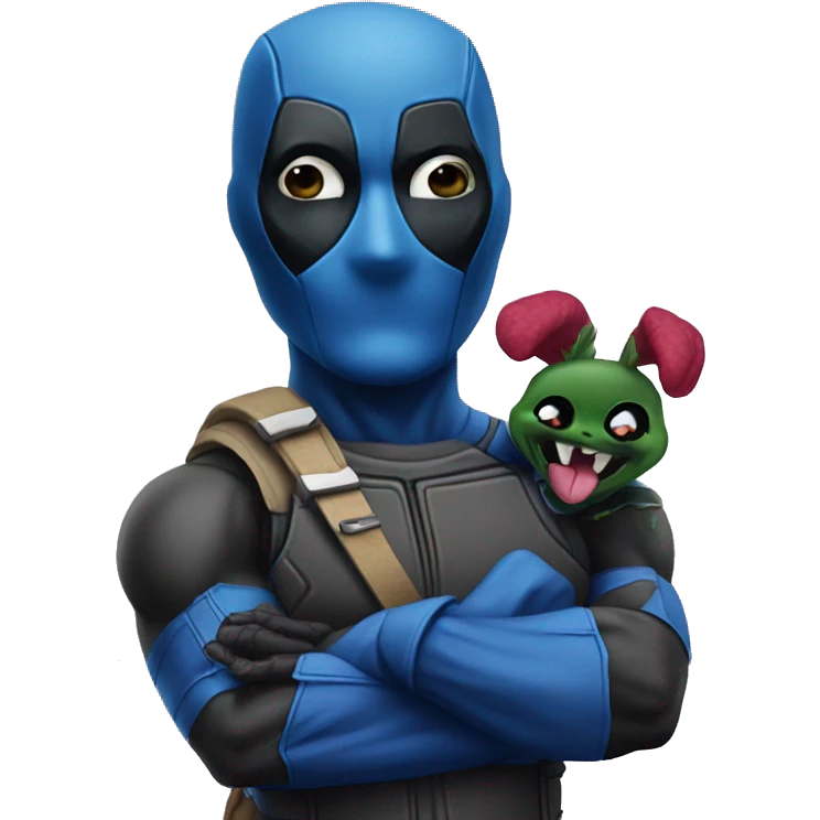 blue deadpool holding centella emoji
