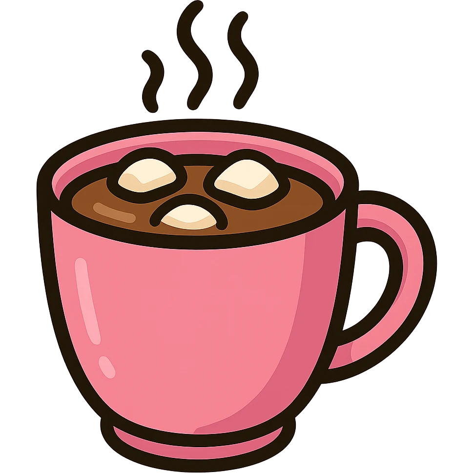 hot chocolate in a pink cup, vibrant colors, cartoon style emoji