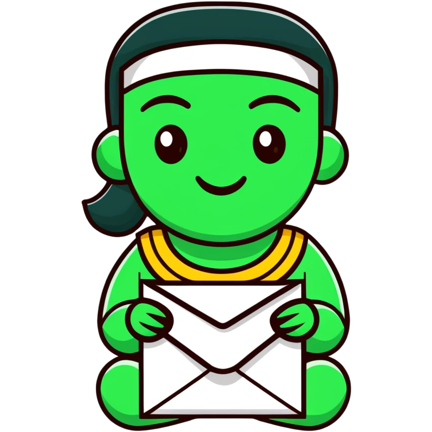 Maya hieroglyphic smile face - receiving a letter, perfect geometric lines, ONLY white and deep green colors, no other colors, flat design, clear messaging symbolism emoji