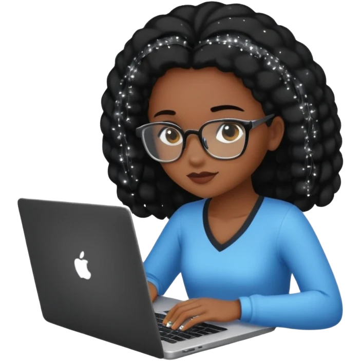black pretty girl working hard with sparkles on laptop "Working hard with ✨" spelled out  emoji