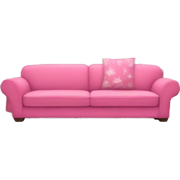 living room with pink christmas decorations and a sofa and a tv emoji