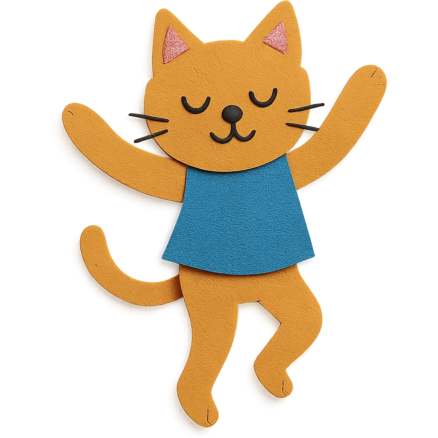 gato bailando, estilo papel recortado, arte en papel, texturas, colores planos emoji