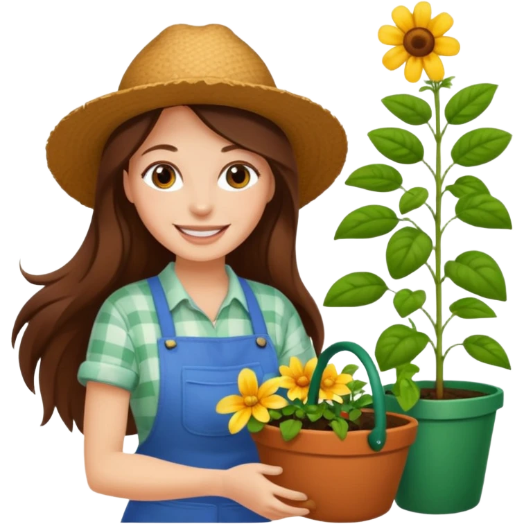 long brown hair white woman Gardening emoji