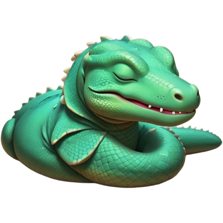 Meme-Worthy cute Sleeping Komodo Dragon Lizard Portrait Emoji, Head resting peacefully with a contented smile, showcasing a rugged, textured form and eyes gently closed in serene slumber, Simplified yet comically adorable features, highly detailed, glowing with a soft, drowsy glow, high shine, relaxed and utterly lovable, stylized with an air of playful laziness, bright and heartwarming, soft glowing outline, capturing the essence of a sleeping ancient guardian that feels destined to become the next viral icon of adorable rest! emoji