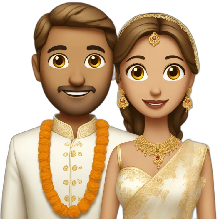 White couple in Indian wedding dress emoji