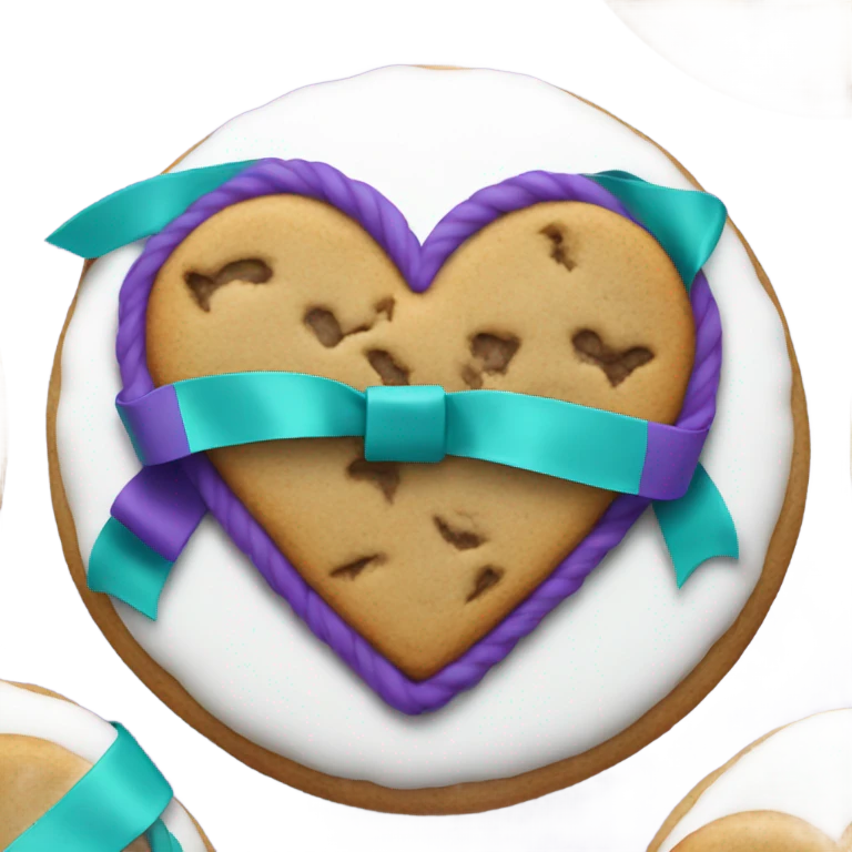 Cookie heart with purple teal awareness ribbon loop emoji