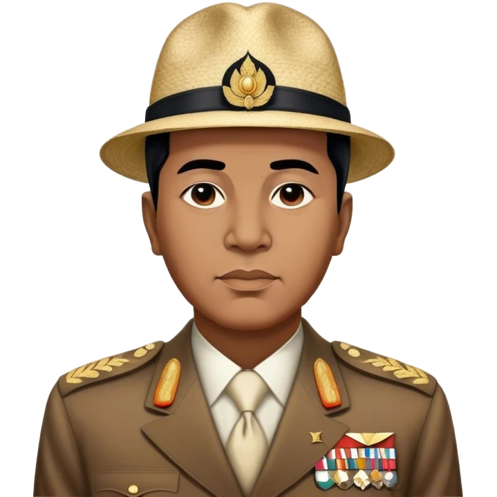 ​Cinematic Realistic Portrait of Sukarno, depicted in a lifelike, realistic style based on his iconic portrait, showcasing his thoughtful, charismatic expression in period attire, rendered with detailed textures and warm, evocative lighting that captures his pioneering spirit and national pride, emoji