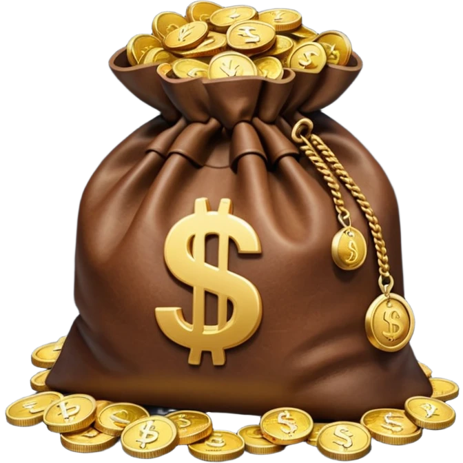 bag of money with a video play button on it, coins at the side, no dollar sign emoji
