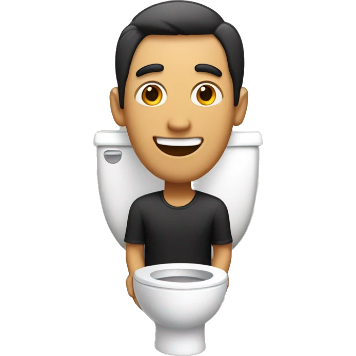 tan man with head sticking out of the toilet with a long neck and black short hair and a crazy smile and wide eyes emoji
